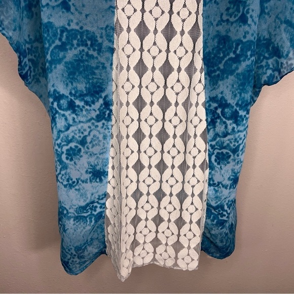 0X MAURICES BLUE WHITE LACE SEMI SHEER BLOUSE SHORT SLEEVE BOHO LIGHTWEIGHT - Picture 8 of 11